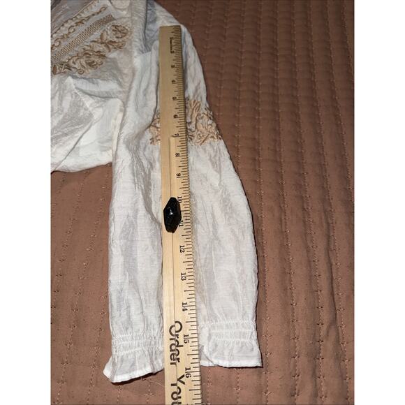 Neslay Paris White Crepe Embroidered Dress Sz M Short Sleeve Bubble Hem Coastal - Picture 8 of 10